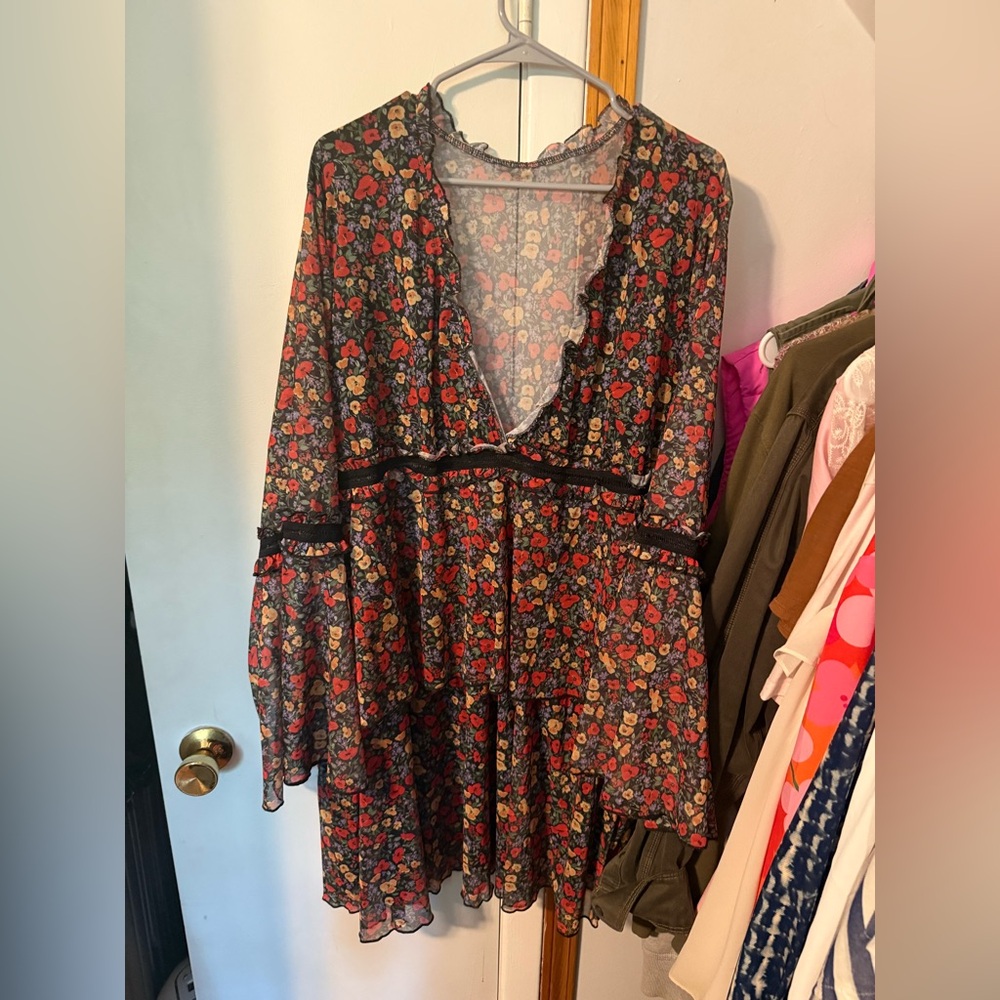 Floral V-Neck Dress with Ruffle Details